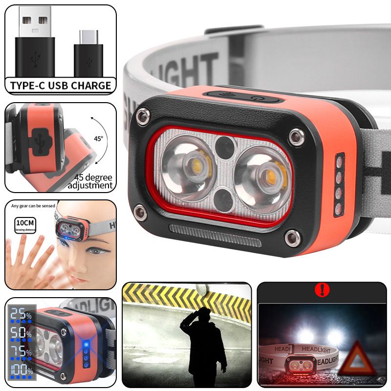 2*XTE three light source strong sensing headlamp USB charging outdoor night run LED lighting headlamp  YD-08