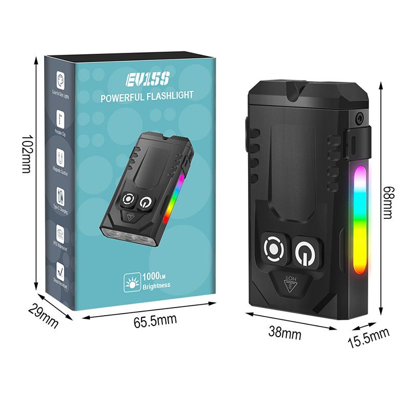 Aluminum alloy mini flashlight RGB seven color magnetic working light 365nm violet rechargeable flashlight three light sources 1000mah power type-c charging  EV15S