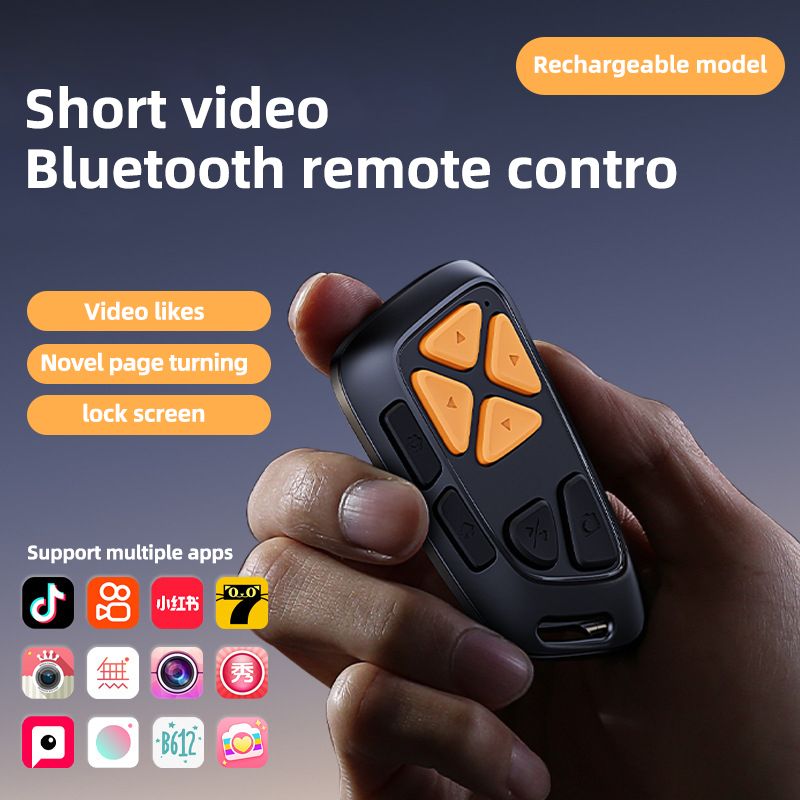 [Black] Remote Control Wireless Page Turner Bluetooth-Compatible 10M Control Range Photo Shutter Remote 8 Button for Tiktok P4  P4