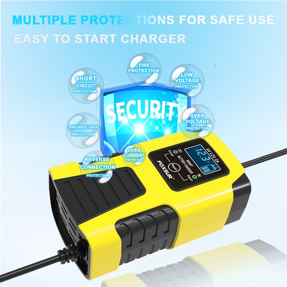 Motorcycle battery charger 6V, 12V pedal lead-acid battery fully intelligent repair multi-purpose charger  FBC061202D