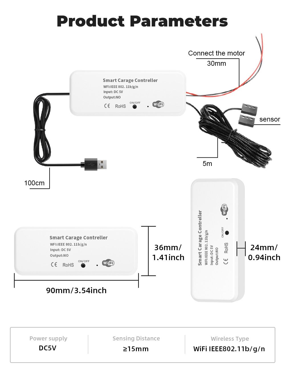 tuya WiFi Garage Door Controller Doodle Smart Home mobile Remote Garage Door Switch controller powered by USB  CKM05