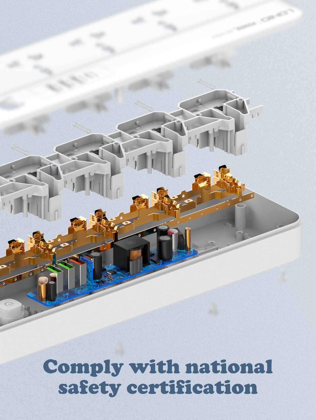 5-bit international universal jack 4* USB Fast charging strip Universal universal jack European Standard, American Standard, British Standard plug-in board Cable tray with 2 m long cable 1*TYPE-C PD3.0/20W 1*USB-A/PD3.0/18W 2*USB-A European standard  SC5415