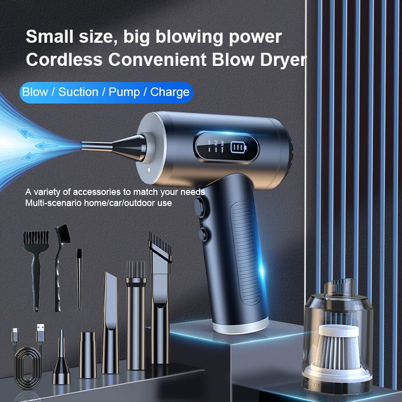 Digital display dust blower 50000RPM High speed blow suction integrated handheld air pumping vacuum computer case wireless dust blower ultra-long life LED light type-c charging  VC018