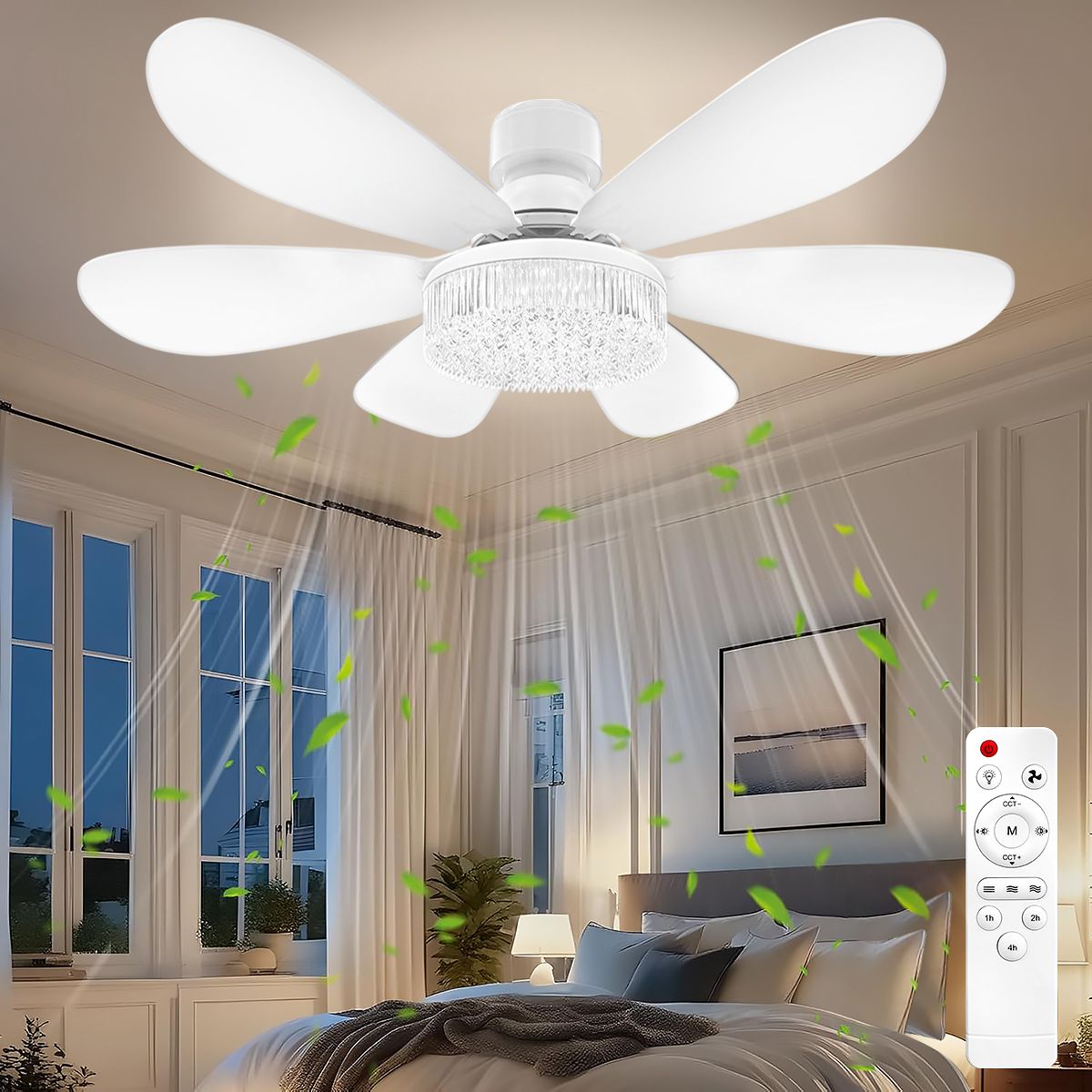 40W crystal fan lamp, ceiling fan lamp, flower-shaped fan lamp, living room ceiling fan lamp, simple and detachable fan blade lamp  HCP350