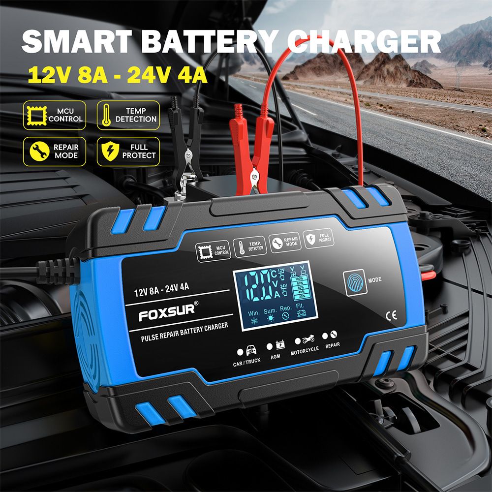 12V and 24V multi-functional intelligent charger, universal charger for motorcycles, cars and trucks, repair type charger  FBC122408D