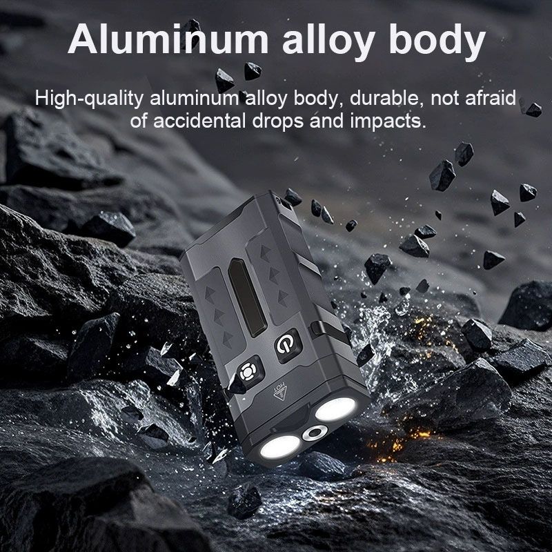 Laser pointer flashlight Outdoor camping LED light portable multi-functional EDC keychain light TYPE-C charging aluminum alloy version white + green laser + side light RGB  EV20