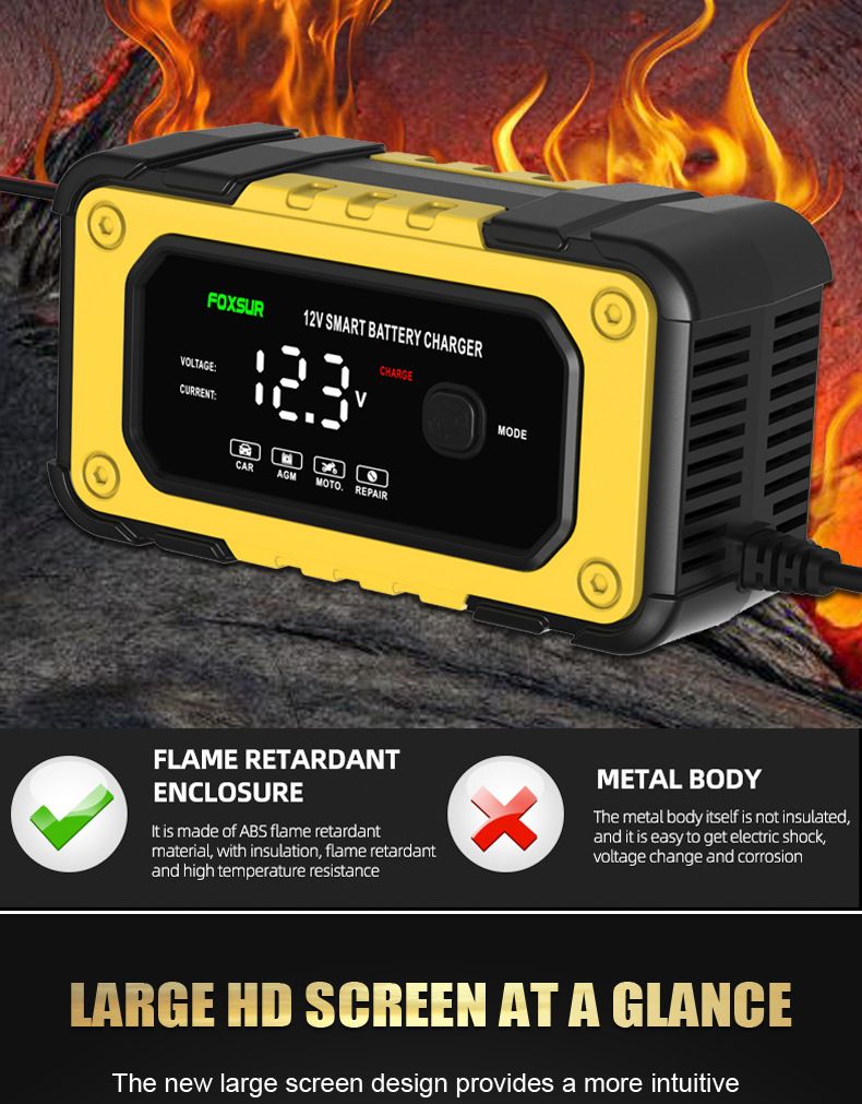 12V charger, motorcycle battery charger, car battery charger, automatic stop when fully charged, 6A  FBC1206E