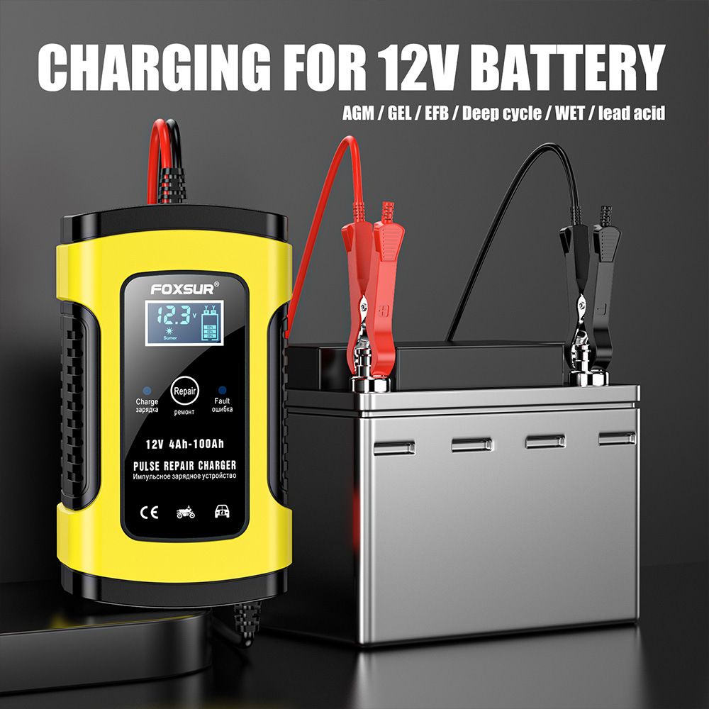 12V 5A motorcycle SUV car battery charger, pulse repair with LCD charger, European standard  FBC1205D