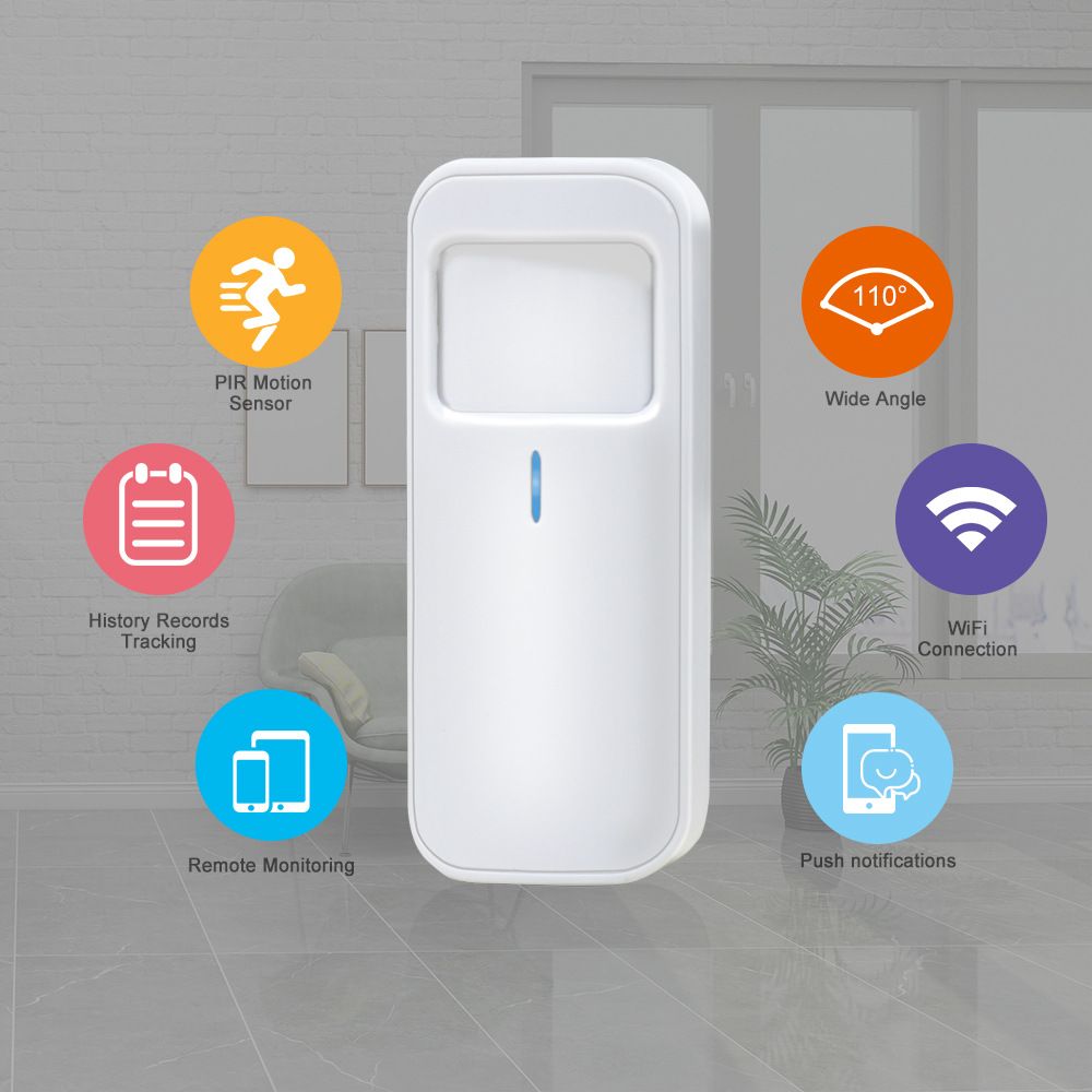 Tuya APP Human infrared Sensor Tuya PIR Infrared detector wifi indoor infrared intrusion alarm 110° wide Angle offline alert APP notification  WL-808WT