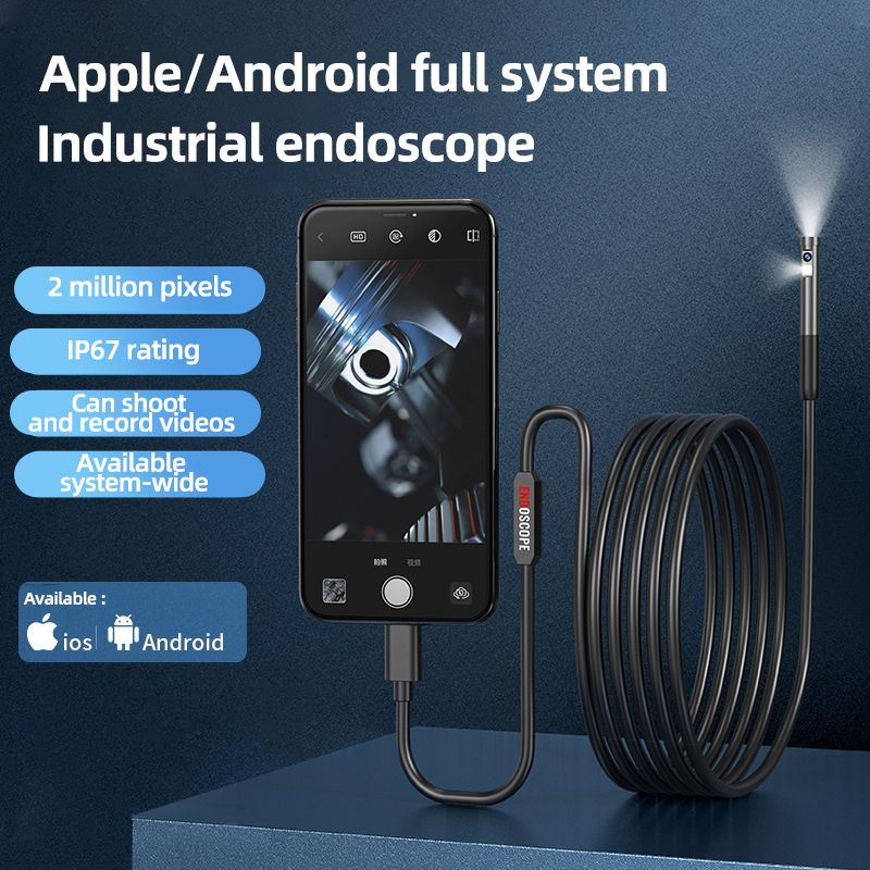 Dual lens HD industrial pipeline endoscope Android Apple Type-c 3-in-1 mobile WIFI endoscope IP67 waterproof 200W pixel APP View 3m hard line  HD304