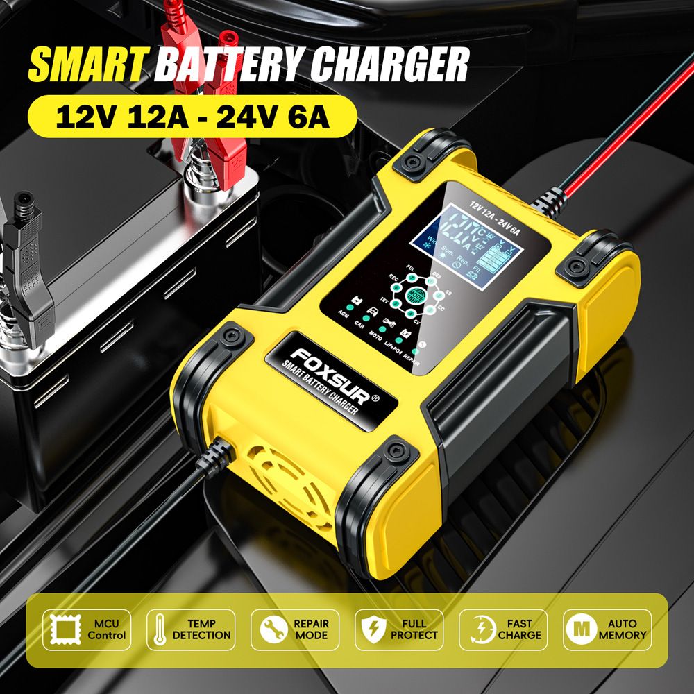 12V, 24V, 12A 7-segment intelligent charger, lead-acid battery charger, running light indicator charger  FBC122412D-Y