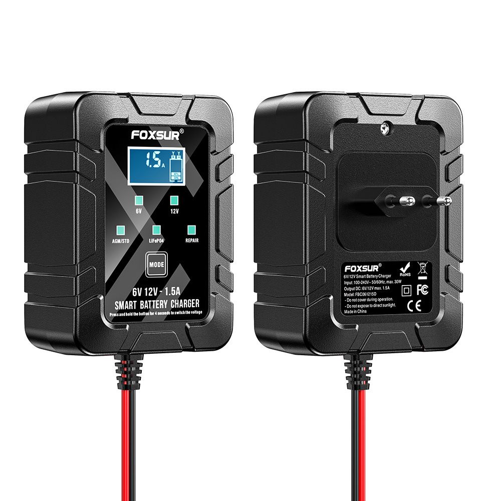 1.5A lawn mower motorcycle lead-acid battery charger 6V, 12V lithium iron phosphate fully automatic SAE plug charger  FBC061215D