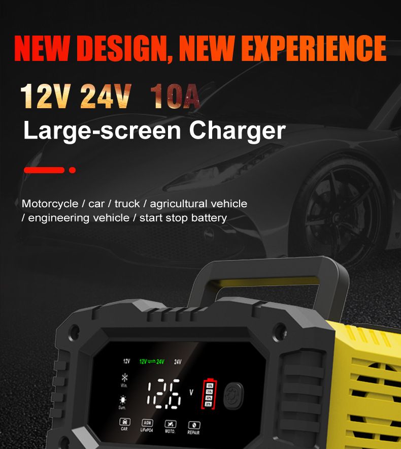10A portable 12V 24V motorcycle battery charger, portable car battery charger  FPT-100
