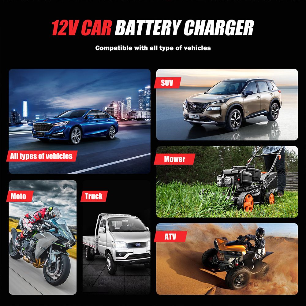 2-in-1 battery quality detector, battery analyzer, 12V car and motorcycle lead-acid lithium iron phosphate battery charger  FTC-1206