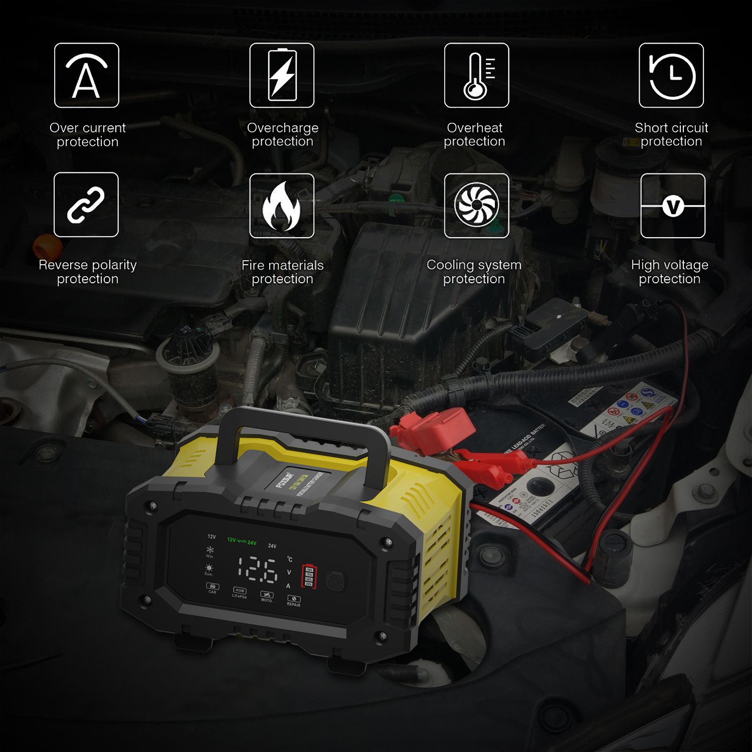 10A portable 12V 24V motorcycle battery charger, portable car battery charger  FPT-100