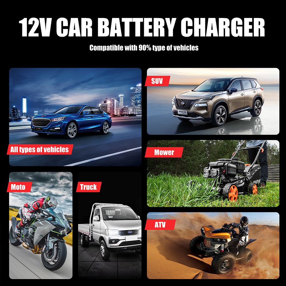 12V 5A motorcycle SUV car battery charger, pulse repair with LCD charger, European standard  FBC1205D