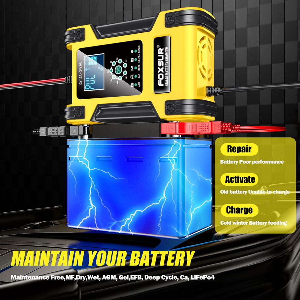 12V, 24V, 12A 7-segment intelligent charger, lead-acid battery charger, running light indicator charger  FBC122412D-Y