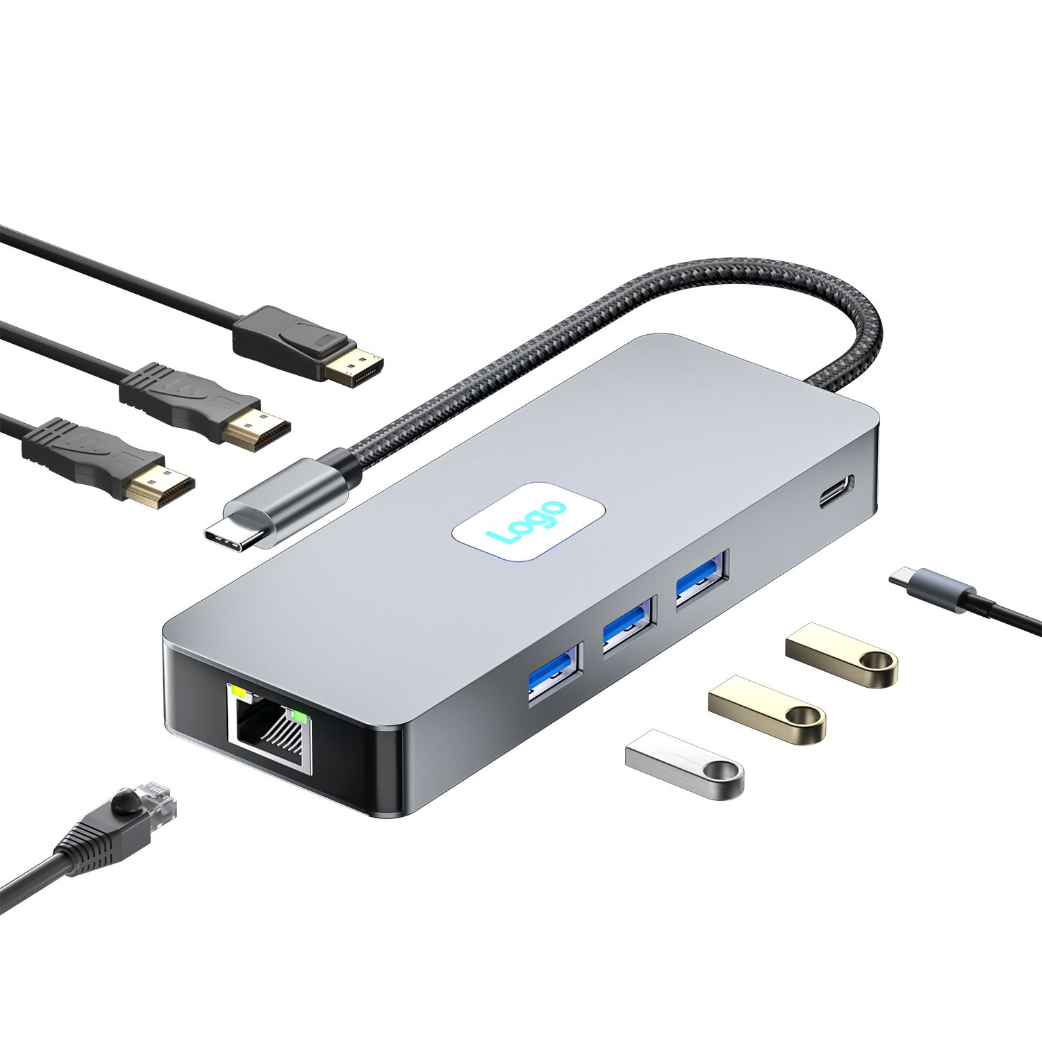 Type-c docking station, USB3.2 extender, Gigabit network port, notebook cable collector, docking station, HDTV 4K60Hz*2+DP 4K60Hz+ Gigabit network port +USB3.0*3+PD100W  BYL-2401