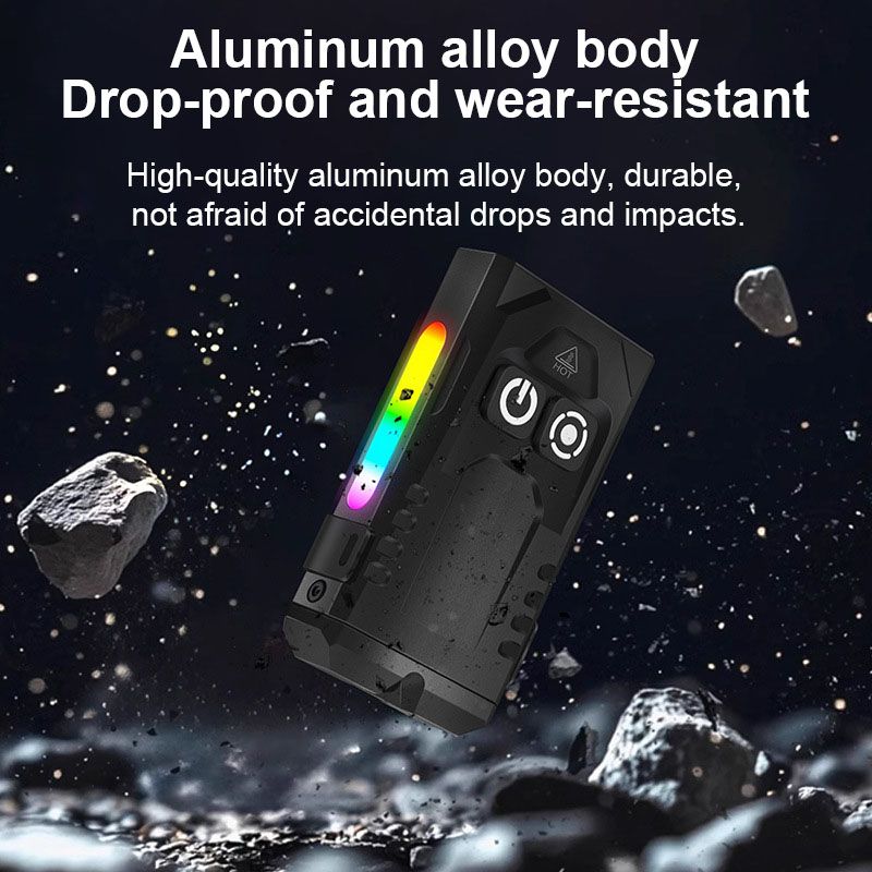 Aluminum alloy mini flashlight RGB seven color magnetic working light 365nm violet rechargeable flashlight three light sources 1000mah power type-c charging  EV15S