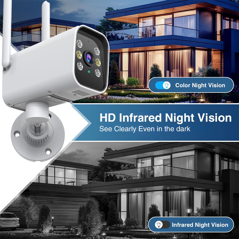 K20 smart security camera, high-definition dual-band outdoor waterproof security full-color night vision camera, manual recording, dynamic detection recording, timed recording, alarm recording, cloud storage +TF local recording (maximum support 128GB)  K20