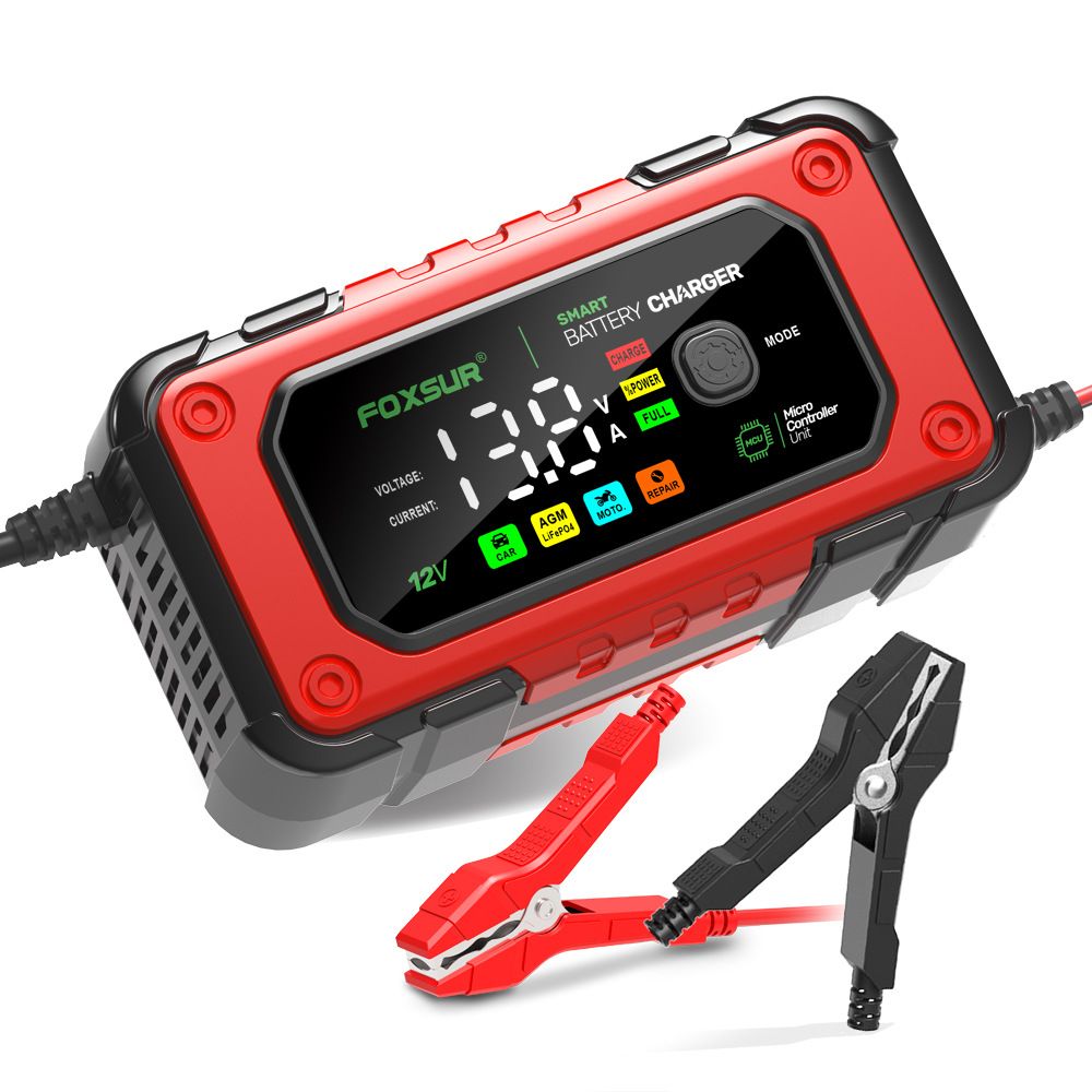 7A large screen color display 12V motorcycle and car charger AGM lead-acid lithium iron phosphate charger  FBC1207E