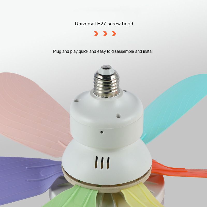 40W E27 screw-type fan light, bedroom and living room ceiling fan, large wind silent ceiling fan light, smart timing, six-blade fan light, three wind speed Settings, stepless dimming + with remote control, 52CM colorful blades + milky white cover + with lamp base  QA353