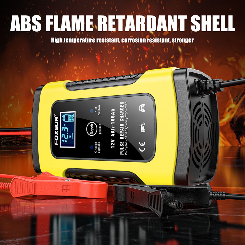 12V 5A motorcycle SUV car battery charger, pulse repair with LCD charger, European standard  FBC1205D