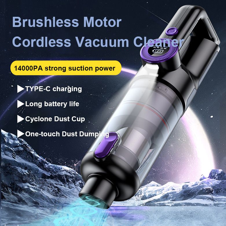 [Grey] Cordless vacuum cleaner 14200PA super large suction brushless high power portable cyclone Handheld home car vacuum cleaner HD digital display whirlwind dust cup 75dB bass TYPE-C charging  VC028