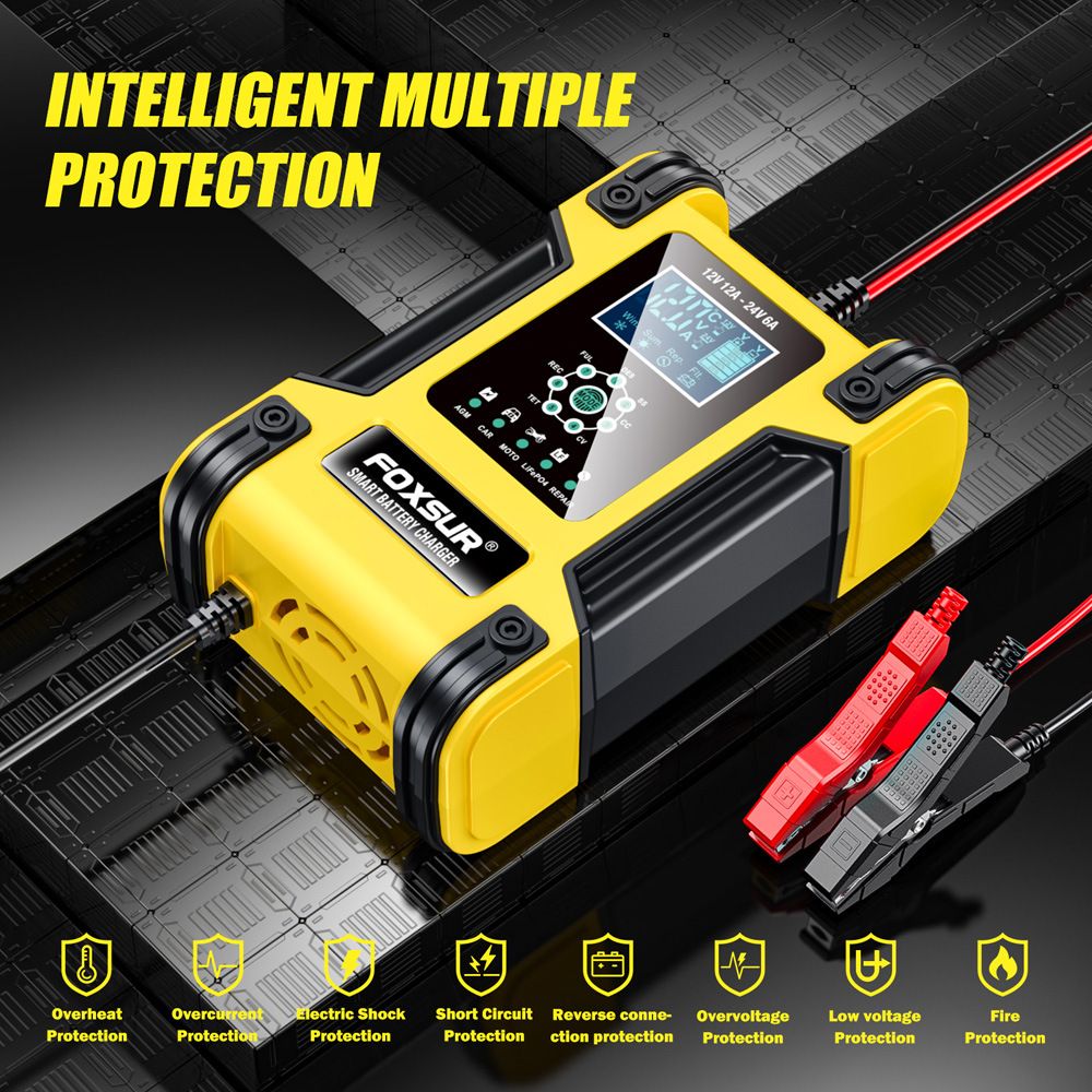 12V, 24V, 12A 7-segment intelligent charger, lead-acid battery charger, running light indicator charger  FBC122412D-Y