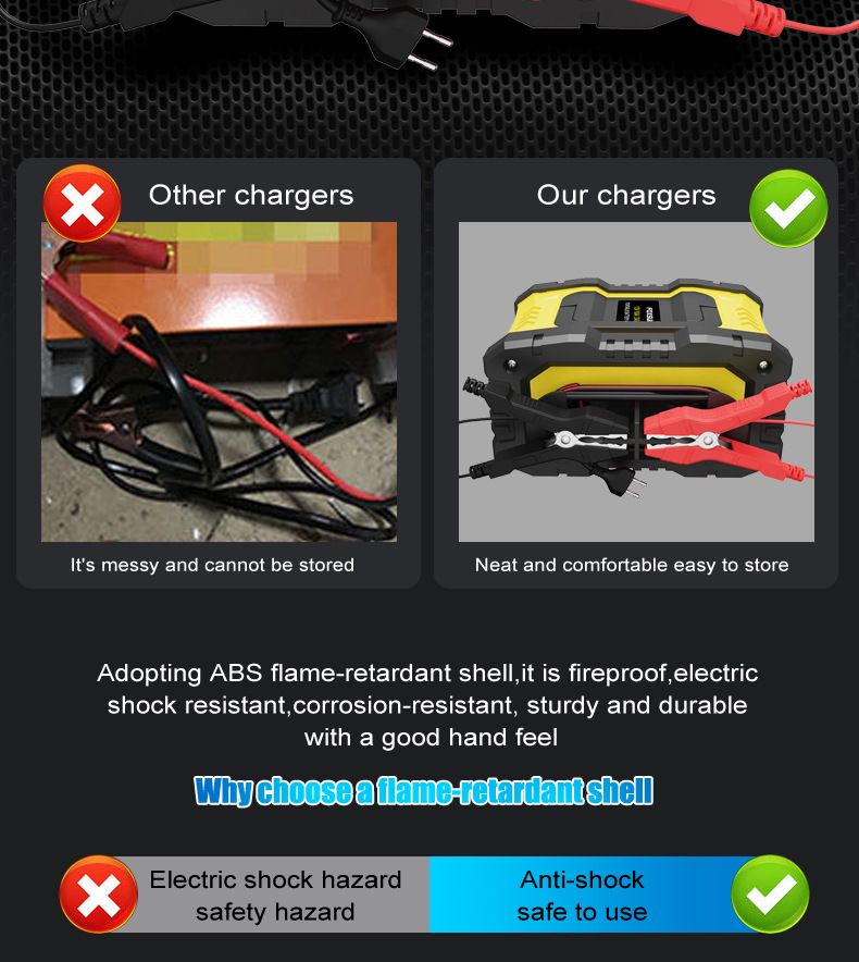 10A portable 12V 24V motorcycle battery charger, portable car battery charger  FPT-100