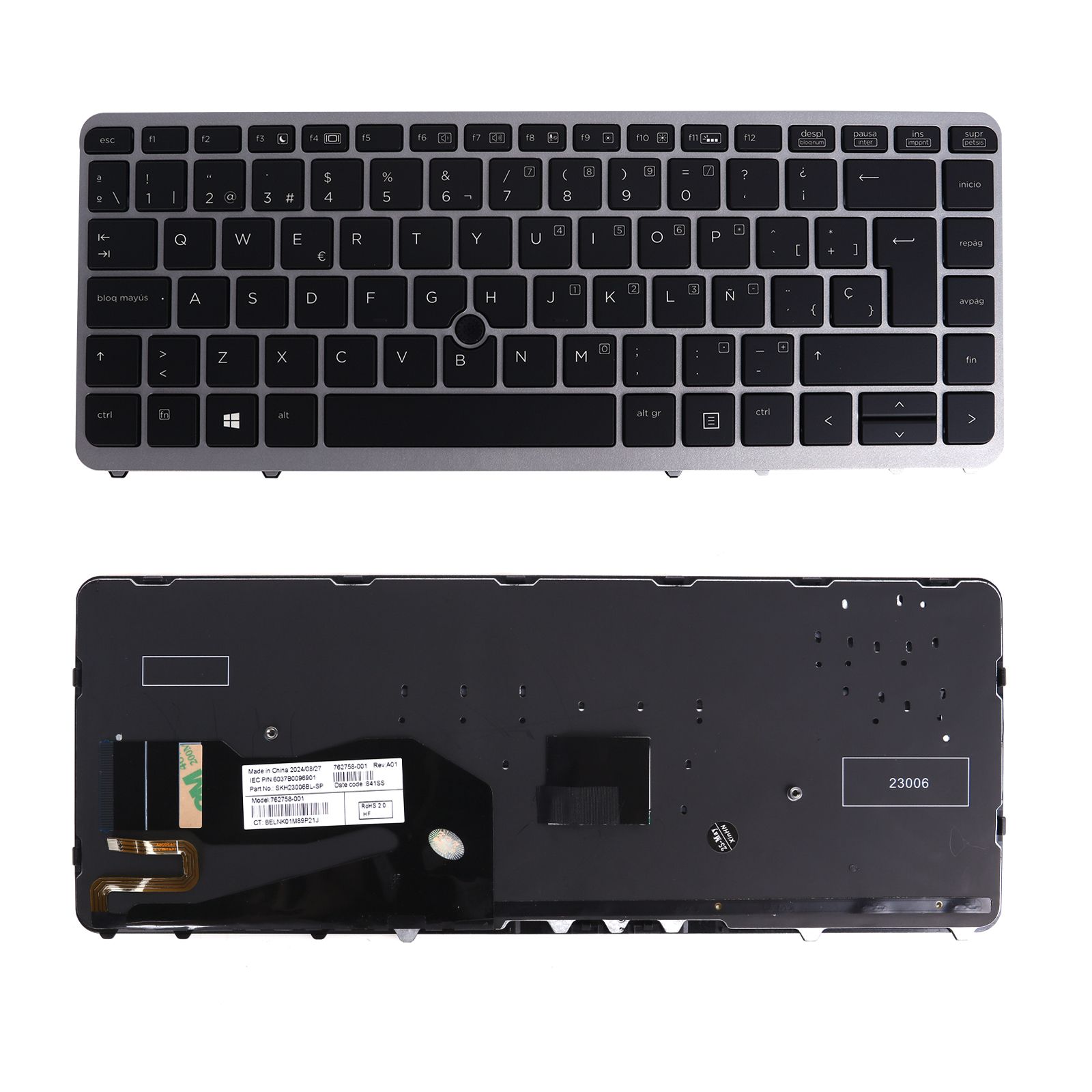 HP 840G1 840G2 850G1 850G2 745G1 745G2  with pointing, backlight, silver frame with black keys  12-0154C-DZ01-K19SP