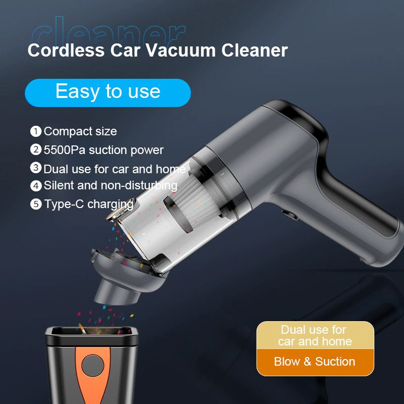 [White] Wireless blowing and suction integrated vacuum cleaner One key dust Hand-held dust blower 45W high power 5500PA super suction car vacuum cleaner type-c charging  LT-126