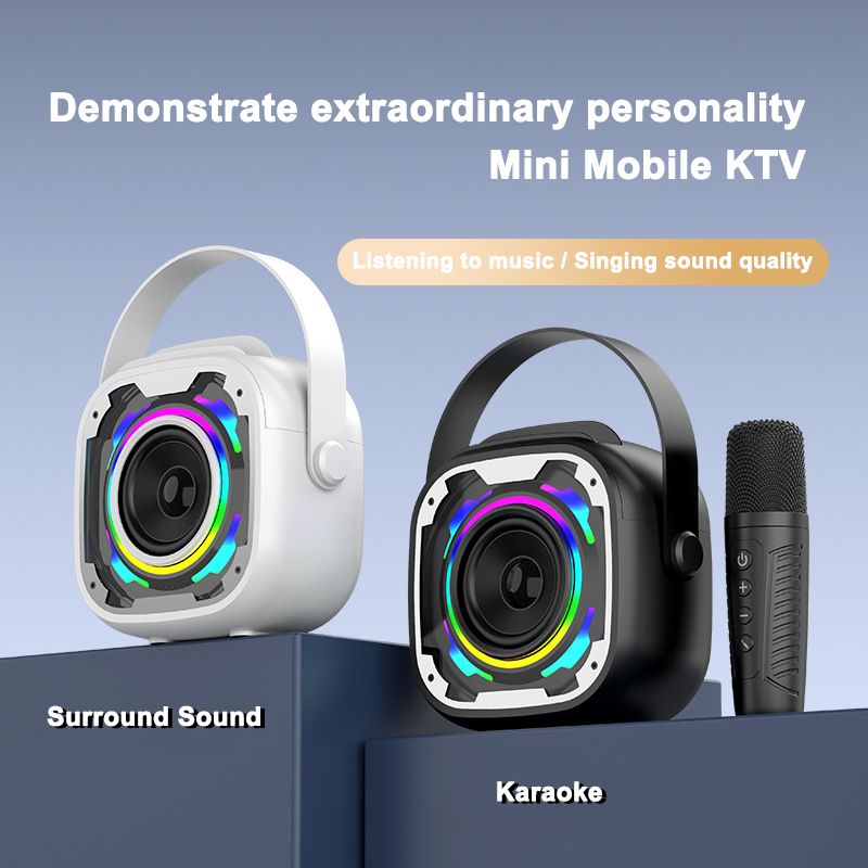 [White] Wireless Bluetooth speaker atmosphere sense with microphone home karaoke speaker microphone in one machine  V11