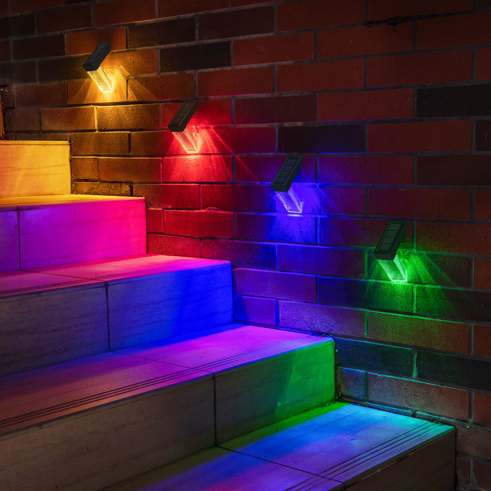 2 pcs/lot solar LED light right Angle stair light L light stair step light Outdoor garden decoration courtyard wall light Outdoor waterproof intelligent induction warm light + colorful RGB  DS801