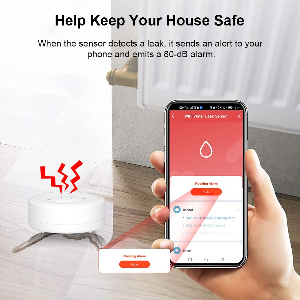 Tuya Water alarm Remote smart home water sensor detector wifi water level alarm wifi+ Bluetooth dual-mode APP remote control low power alert  898DT