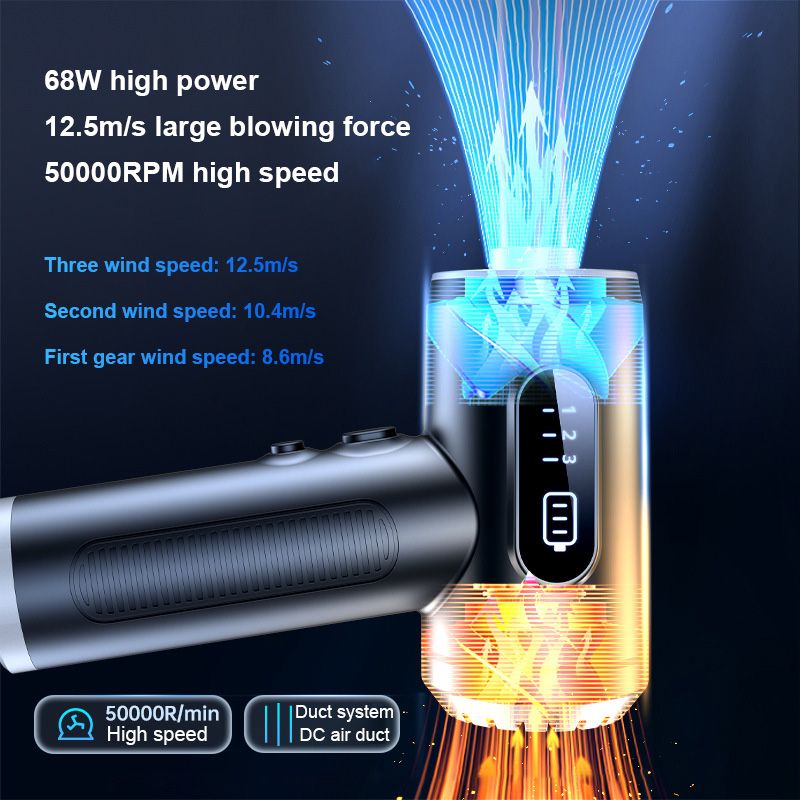 Digital display dust blower 50000RPM High speed blow suction integrated handheld air pumping vacuum computer case wireless dust blower ultra-long life LED light type-c charging  VC018