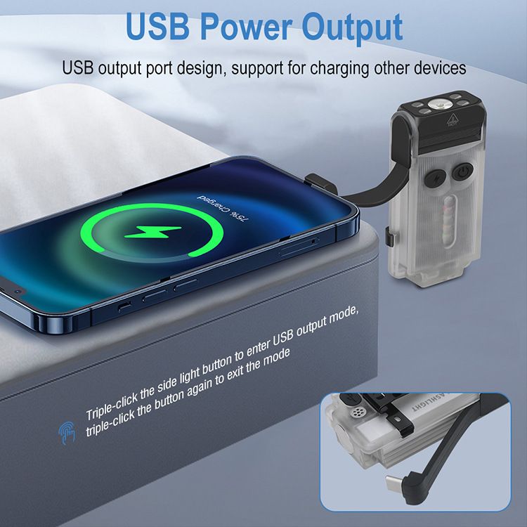 Power bank LED flashlight 180 degrees adjustable working light buzzer sound and light anti-wolf flashlight multi-functional portable light UV lamp type-c charging  V30