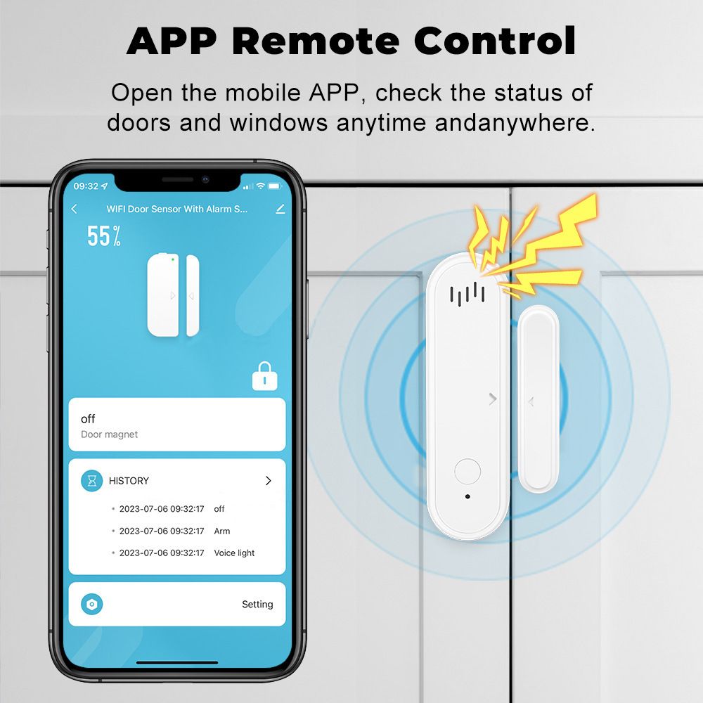 wifi Door status sensor tuya Intelligent door status sensor Remote acousto-optic door and window/door status sensor One-click anti-offline alert real-time sensing switch status  WL-19KWT