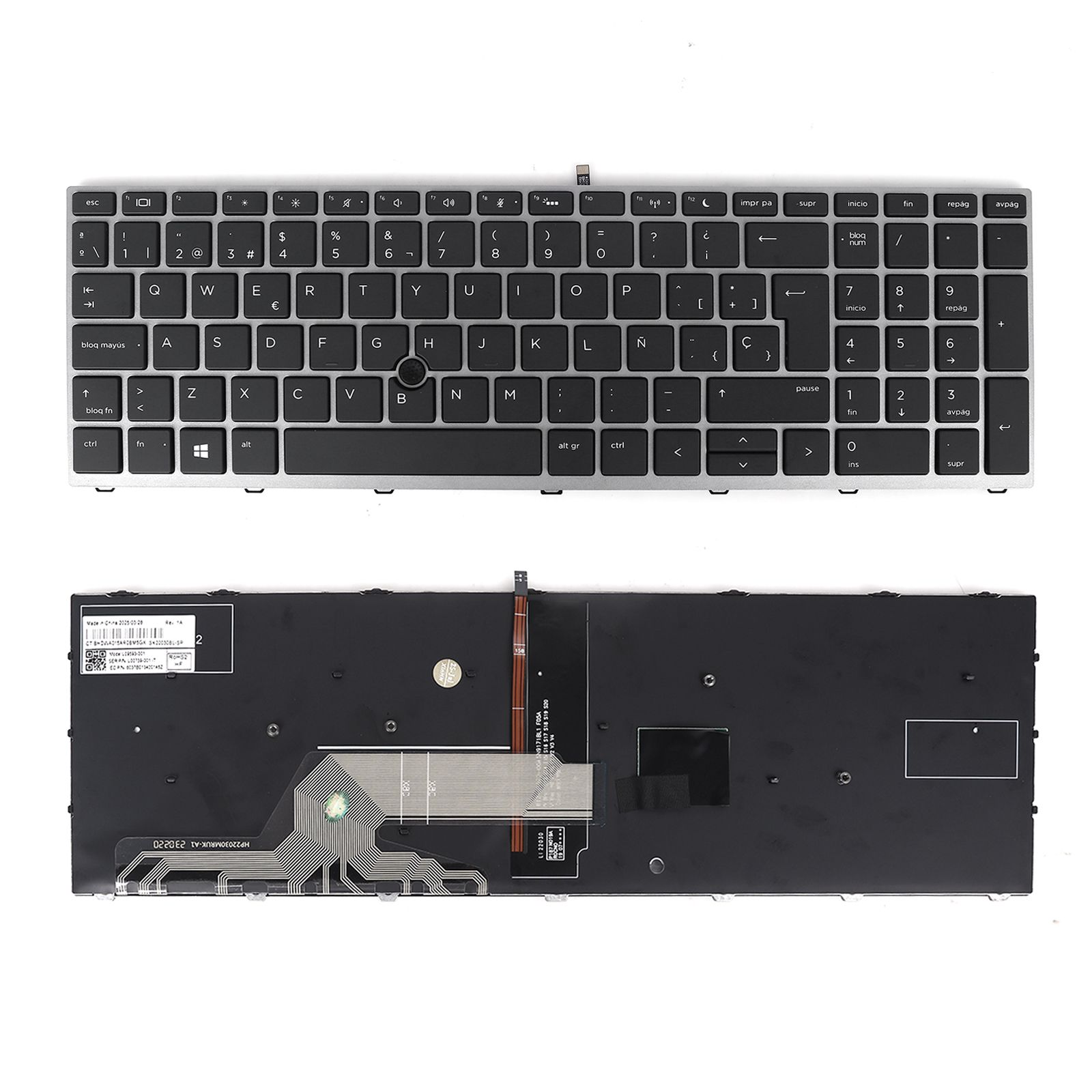 HP 650G5  650G4  pointing, backlight, silver frame with black keys  12-0316C-DZ01-K19SP