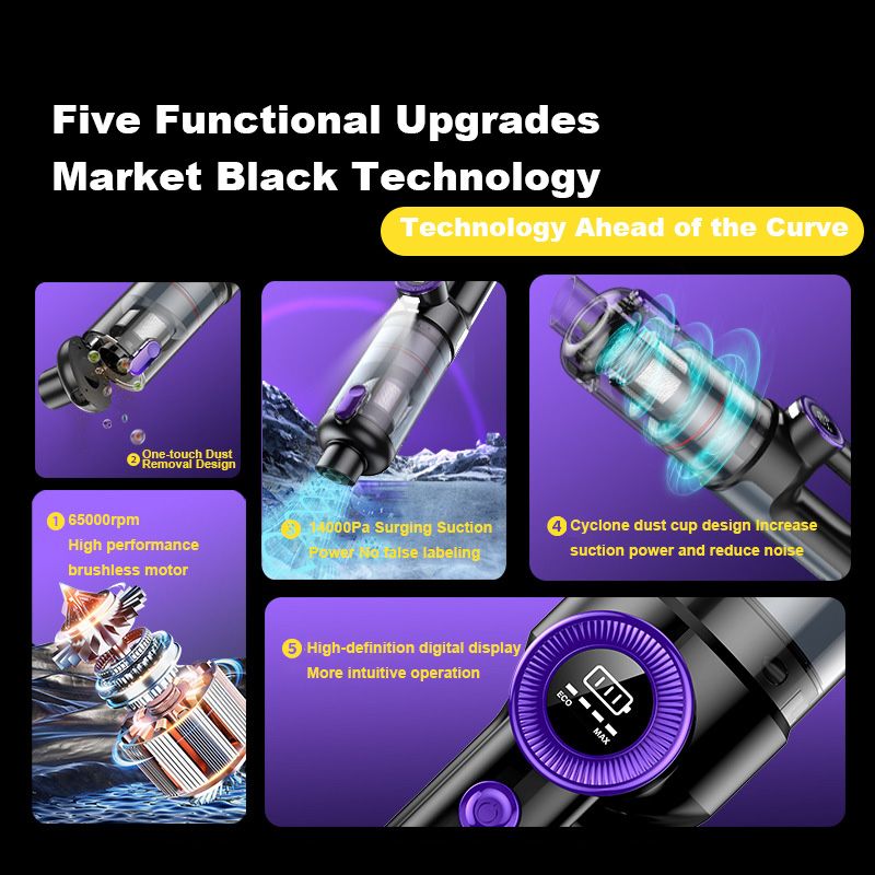 [Grey] Cordless vacuum cleaner 14200PA super large suction brushless high power portable cyclone Handheld home car vacuum cleaner HD digital display whirlwind dust cup 75dB bass TYPE-C charging  VC028