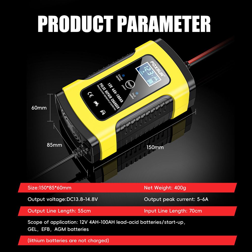 12V 5A motorcycle SUV car battery charger, pulse repair with LCD charger, European standard  FBC1205D