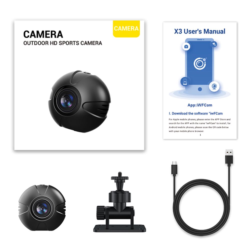 X3 high-definition camera, indoor home monitor, outdoor sports, multi-scenario wireless WIFI, high-definition monitoring, object movement monitoring, high-definition infrared night vision, remote viewing on mobile phone, TF storage, multiple installation methods  X3