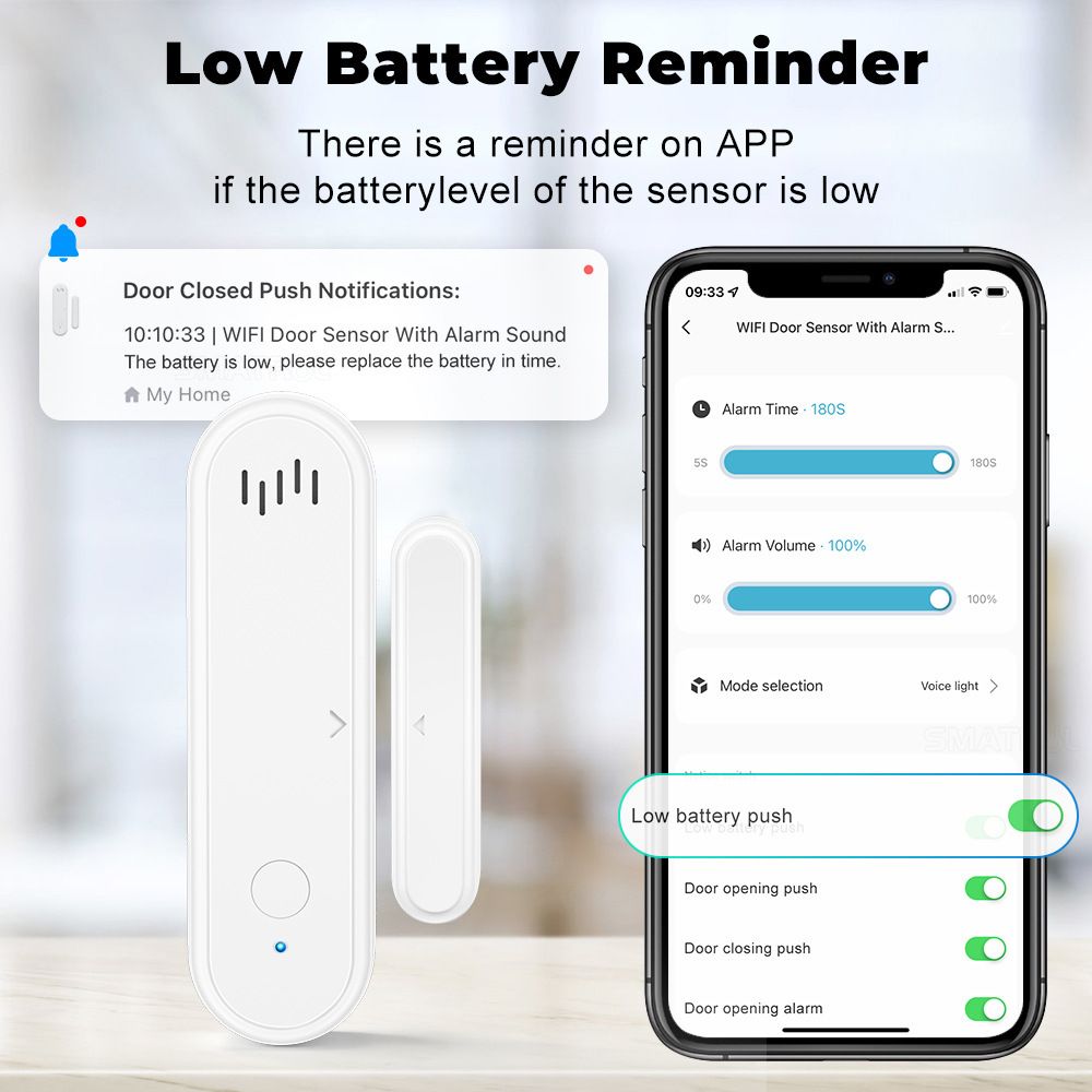 wifi Door status sensor tuya Intelligent door status sensor Remote acousto-optic door and window/door status sensor One-click anti-offline alert real-time sensing switch status  WL-19KWT