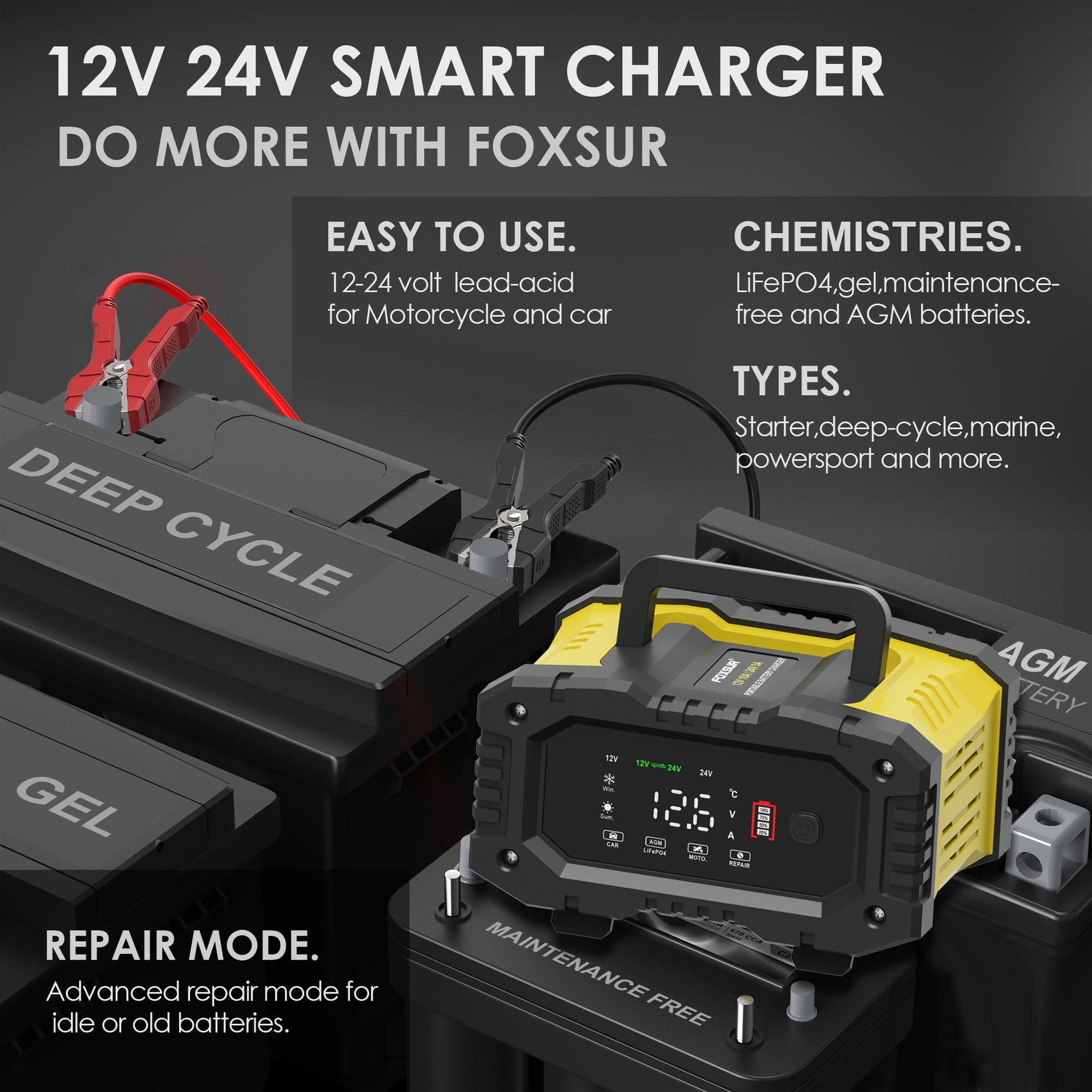 10A portable 12V 24V motorcycle battery charger, portable car battery charger  FPT-100