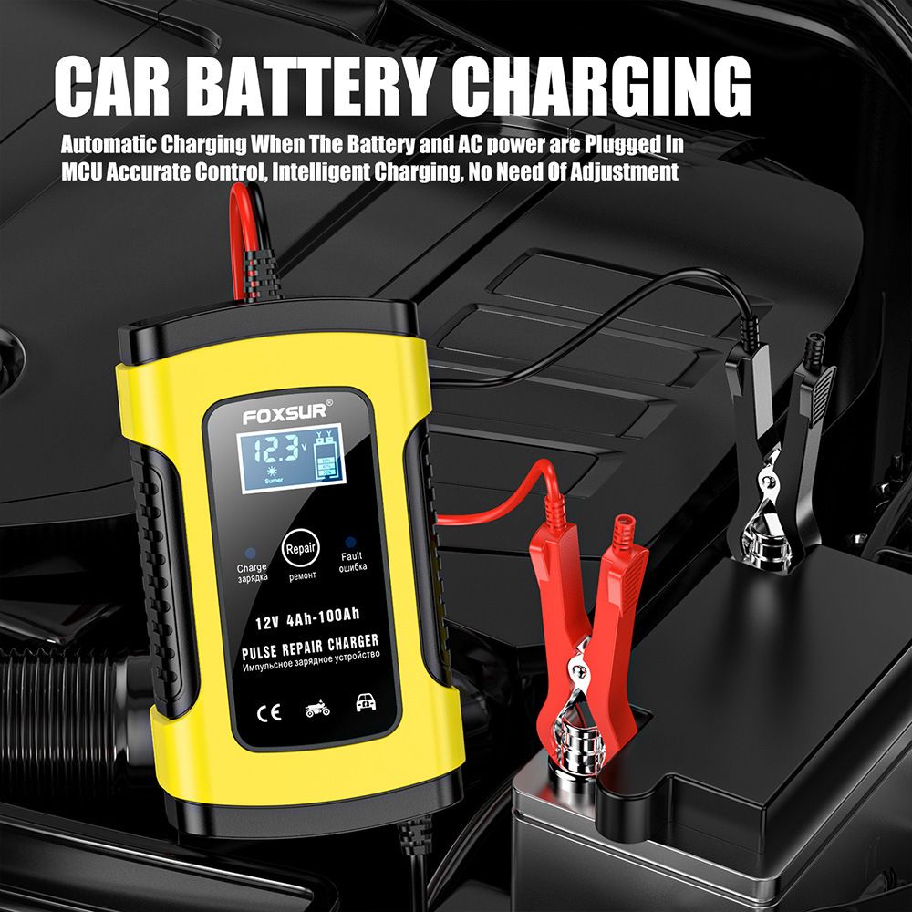 12V 5A motorcycle SUV car battery charger, pulse repair with LCD charger, European standard  FBC1205D