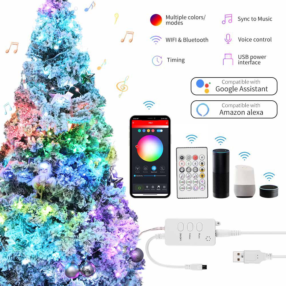 tuya smart rainbow lights Graffiti wifi smart light string Festive Christmas decoration copper wire 5V USB power 10 meters 100 lights bead string  RSH-WL038