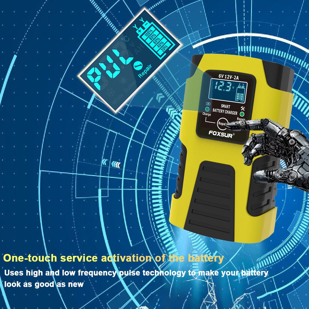 Motorcycle battery charger 6V, 12V pedal lead-acid battery fully intelligent repair multi-purpose charger  FBC061202D