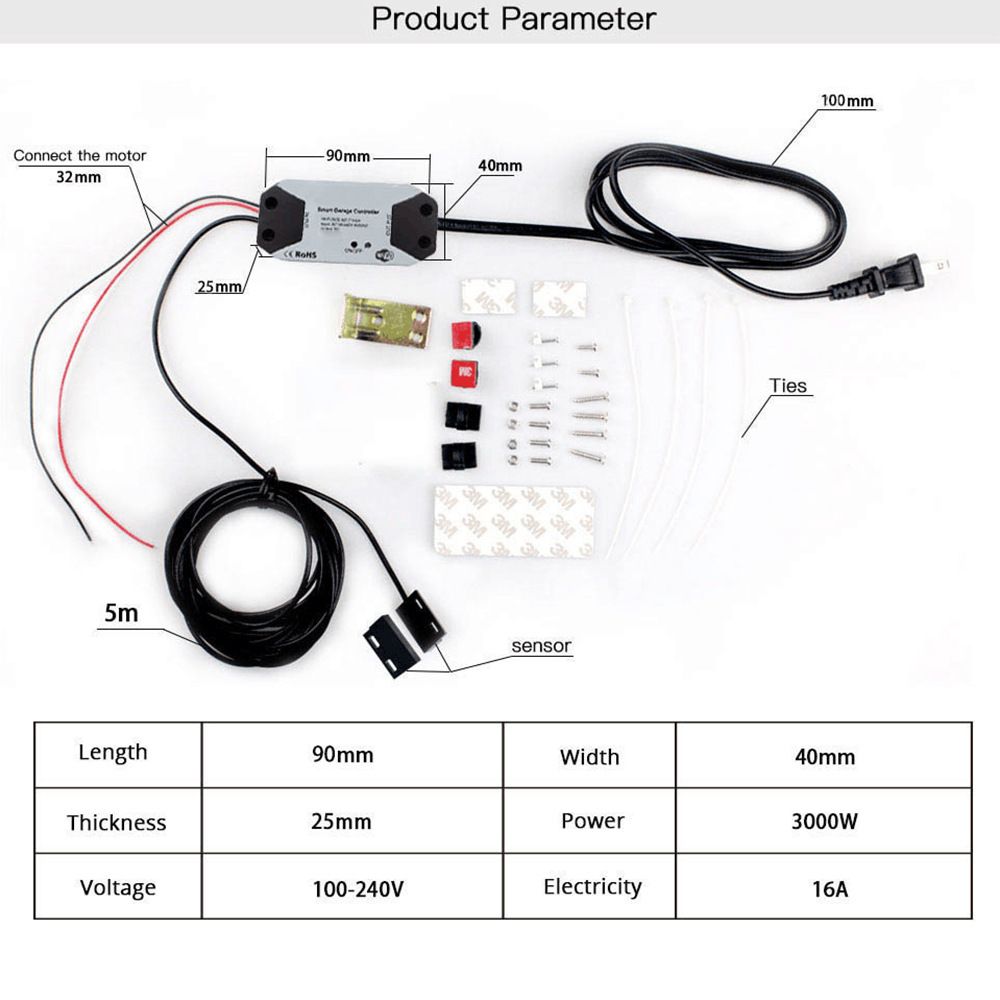 The intelligent WIFI garage door controller tuya app remotely controls the voice-timed rolling shutter door switch EU Plug  CKM01