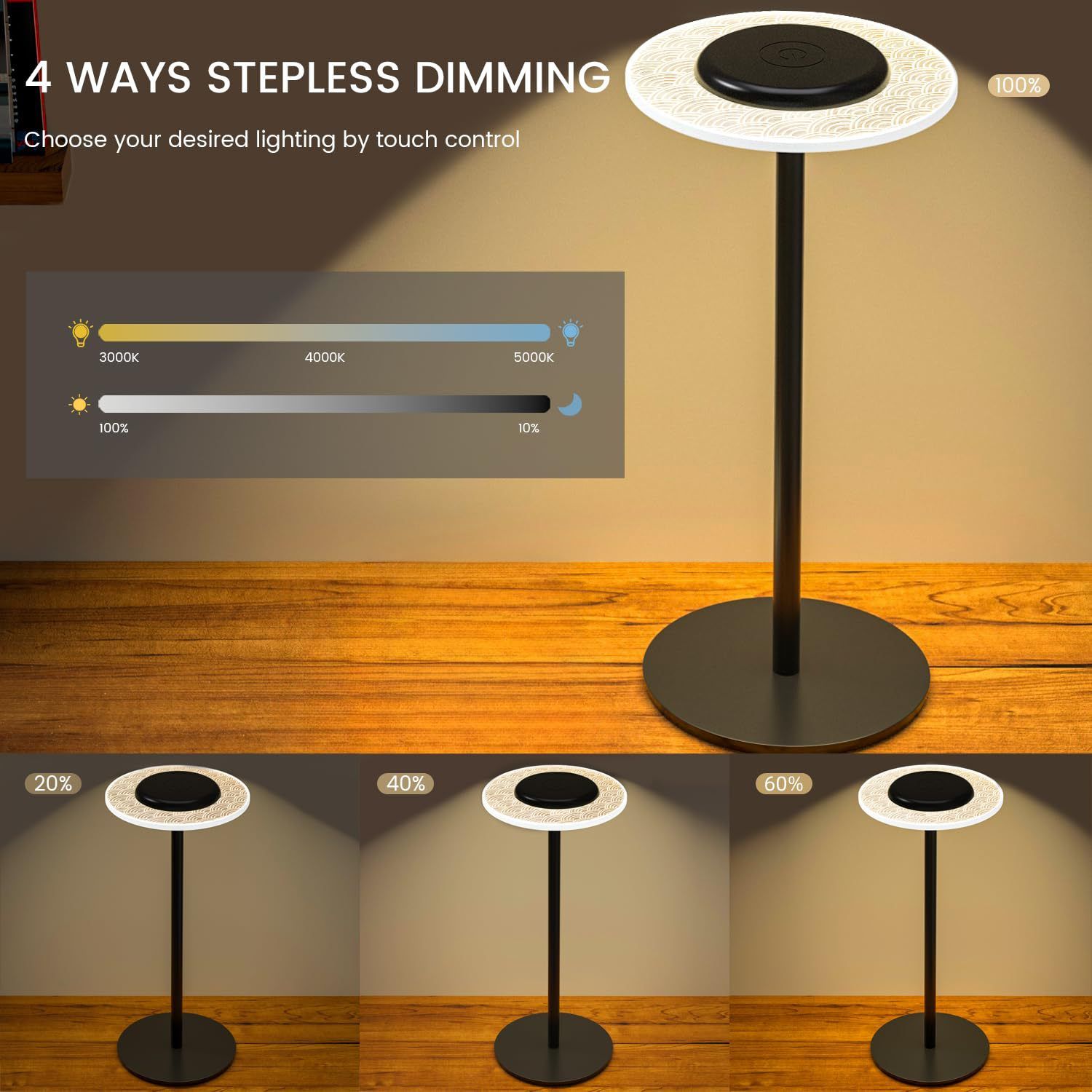 LED circular rechargeable table lamp, desktop light, RGB ambient light, touch-adjustable night light  TD01