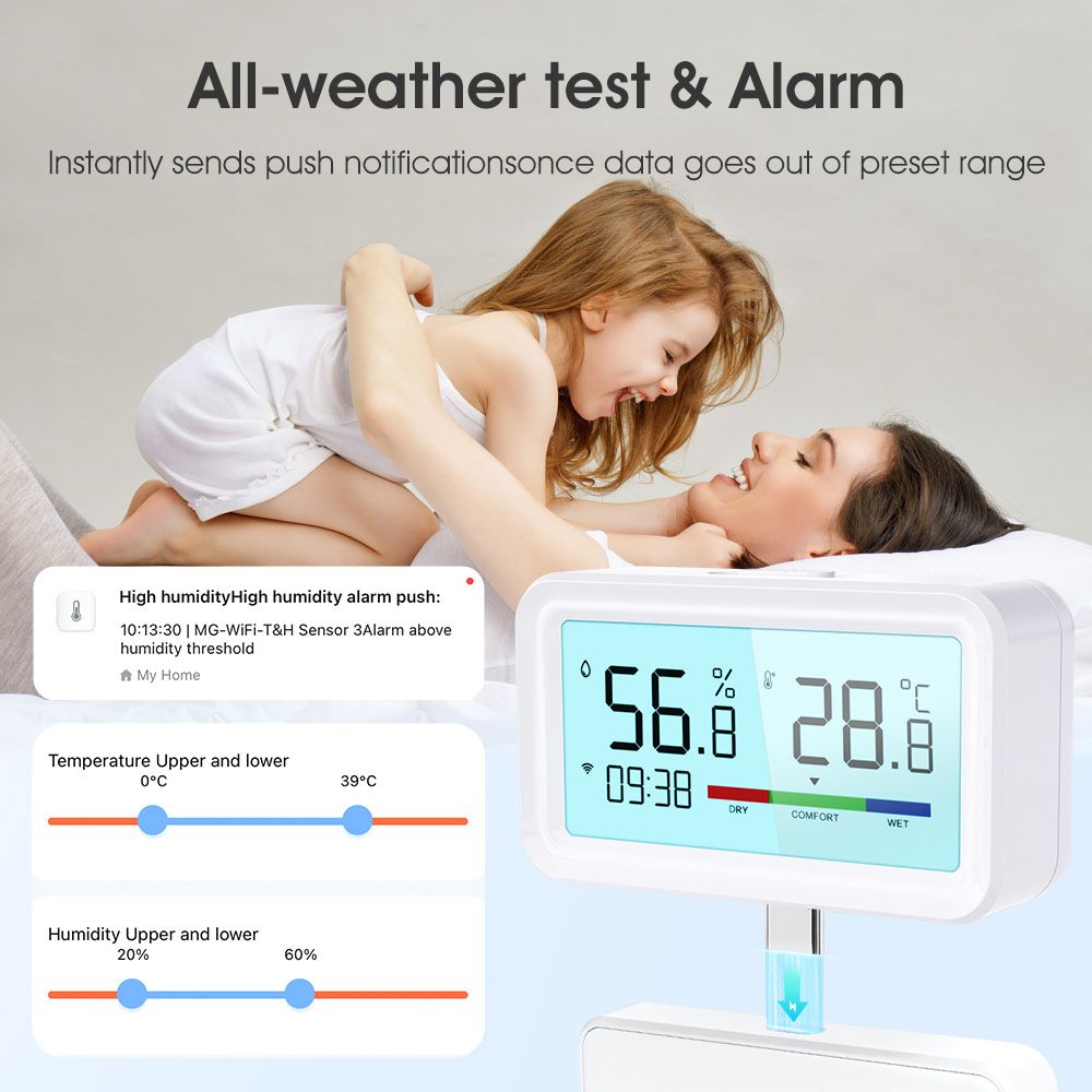 [White] tuya WiFi wireless hygrograph sensor Detector Smart home electronic sensor Wifi Bluetooth dual mode  WSD100